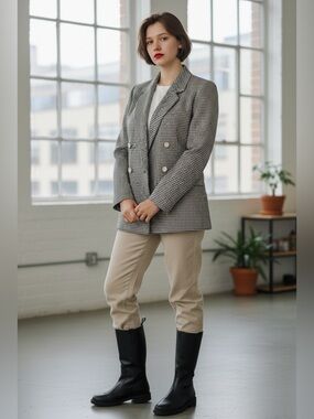 Burberry Houndstooth Blazer in Black & White with Subtle Red Accent